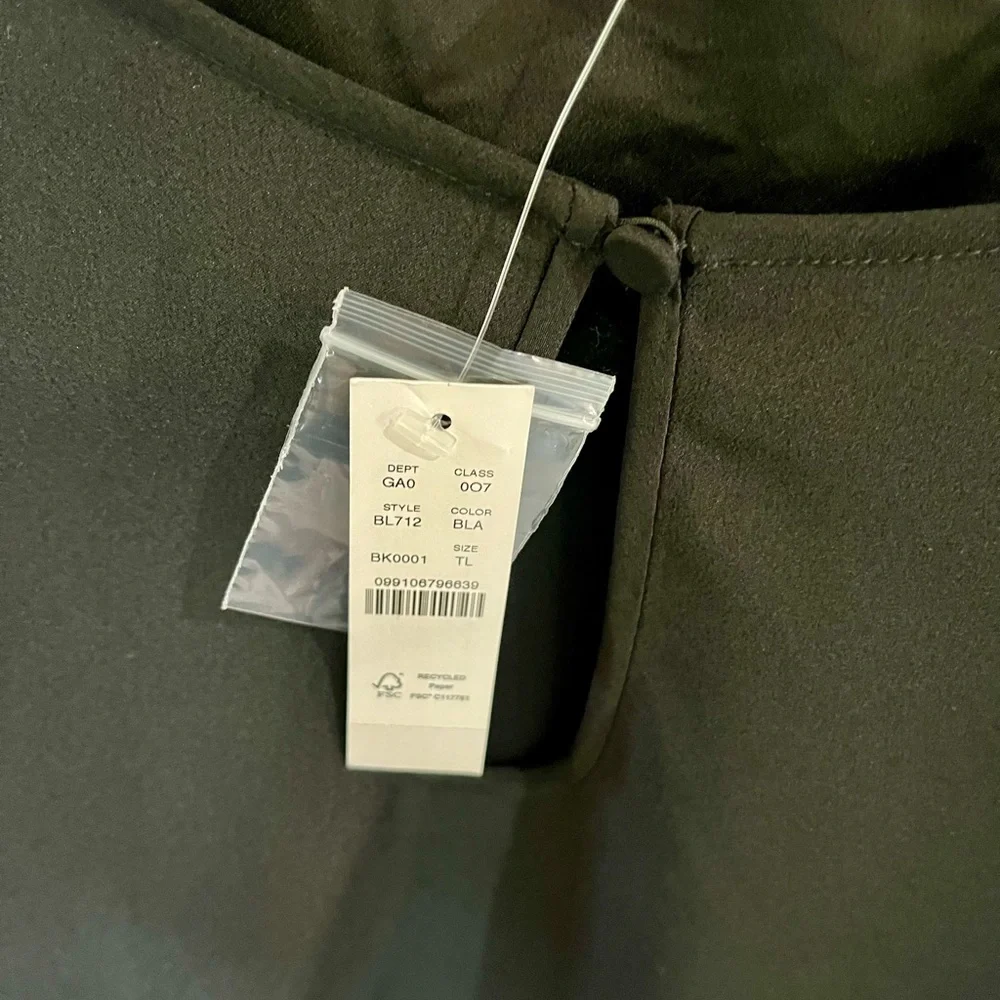 J. Crew Puff Sleeve Satin-Back Crepe‎ Blouse Keyhole Neck Black Large TALL NWT